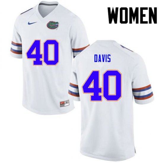 Women's Florida Gators #40 Jarrad Davis NCAA Nike White Authentic Stitched College Football Jersey AZJ8362VT